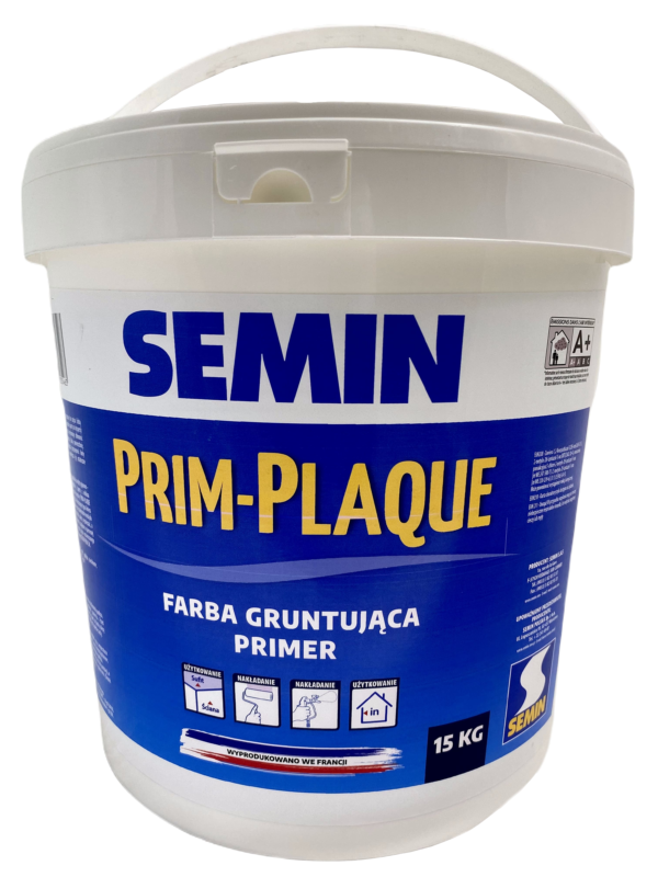SEMIN PRIM – PLAQUE PRIMER, biała farba gruntująca typu primer na płyty gipsowo – kartonowe oraz gładzie wiadro 15 kg