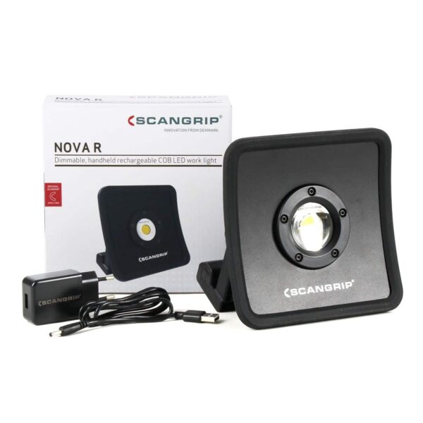 Scangrip NOVA R Reflektor, akumulatorowa lampa robocza ze ściemniaczem COB LED 2000 lumenów, Li-lon 7,3V/4Ah, POWERBANK USB,  (03.5456)