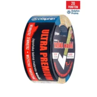 Blue Dolphin Taśma malarska WASHI 47/50 Branded roll of wide black packaging tape with bold red 'ULTRA PREMIUM' text and a blue Dolphin label, shown at an angle with partial measuring tape graphic and '20 PUNKTÓW' promo in corner