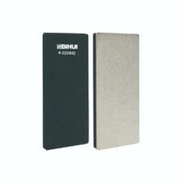 Two rectangular abrasive stones standing upright: a black stone labeled '# 2(200)' and a light beige textured stone, on a white background for sharpening.