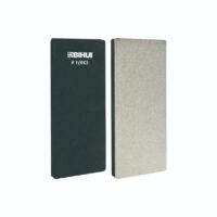 Two rectangular abrasive sharpening stones standing side by side; left is black with BIHUI #1 (60) branding, right is light gray glittery.