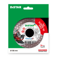 Circular diamond cutting disc for ceramic tile, 125 mm, in green Distar packaging.