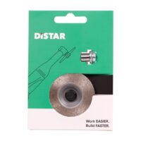 Distar grinding wheel in green packaging with mounting nut; used for metal grinding and finishing.