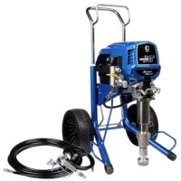 Blue Graco Mark HP Xtreme Torque high-pressure spray pump mounted on a wheeled cart with hoses and spray gun attachment