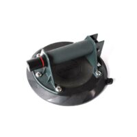 Manual suction cup lifter with gray handle and metal brackets, used to lift glass or tiles
