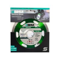 TARCZA DIAMENTOWA B-SLIM SEGMENTOWA DO CIĘCIA PŁYTEK WĄSKA 115mm (DCDS115) Green circular diamond blade in black packaging, labeled BIHUI Diamond Blade with “Selected Series” markings and tool icons visible on the label.