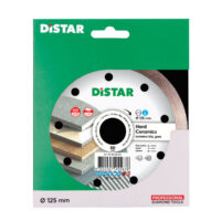 DISTAR hard ceramics diamond grinding wheel in green retail packaging, 125 mm diameter, with image of layered abrasive discs on the label