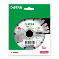 Distar 125 mm diamond cutting blade in green packaging, labeled Made in Ukraine for concrete and paving slabs (low vibration).
