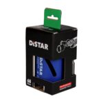 Packaging box for Distar 68mm tape measure; blue tape measure visible through front window with DISTAR branding on black box and a green top tab.