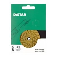 Green Distar packaging with a circular abrasive disc visible through a cut-out; Ø50, max RPM 6500, #1.