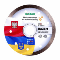 DISTAR Tarcza diamentowa RAZEM 125 mm – do cięcia ceramiki i gresu na sucho (10116054021) Ceramic cutting disc with Polish and Ukrainian flag design and DISTAR logo, promoting support for Ukraine, 125 mm diameter.