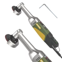 Two Proxxon die grinders with abrasive wheels and an included Allen wrench, shown diagonally on a white background
