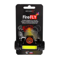 MECHANIC Światło przestrzeni roboczej FireFly (80115429027) FireFLY LED headlamp on black display card, showing a yellow LED light panel and orange lens