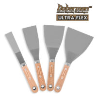 ROLLINGDOG, Zestaw szpachelek 1/2/3/4` (RD50361) Set of four flexible metal putty knives with copper handles and Doberman Ultra-Flex branding.