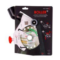 Package for a 115–125 mm angle grinder roller cutting guard with a red adjustment knob on a black display card