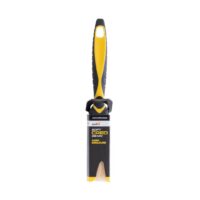Motive CREO SOFT DO EMULSJI 25mm (Ż) (050 630) Yellow and black utility knife with retractable blade and protective guard, standing upright with packaging at the base.