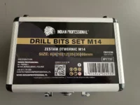 ROLLINGDOG, ZESTAW OTWORNIC DIAMENTOWYCH M14 – 6/8/10/12/25/35/68mm WIERCENIE NA SUCHO /INDIAN PROFESSIONAL (IP7732) Case for drill bits set M14 by Indian Professional, sizes 6, 8, 10, 12, 25, 35, 68 mm, in a black/silver metal case.