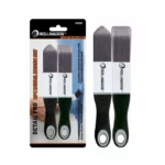 Two-detail paint brush set from RollingDog with two flat, wide brushes and black ergonomic handles on a package card.